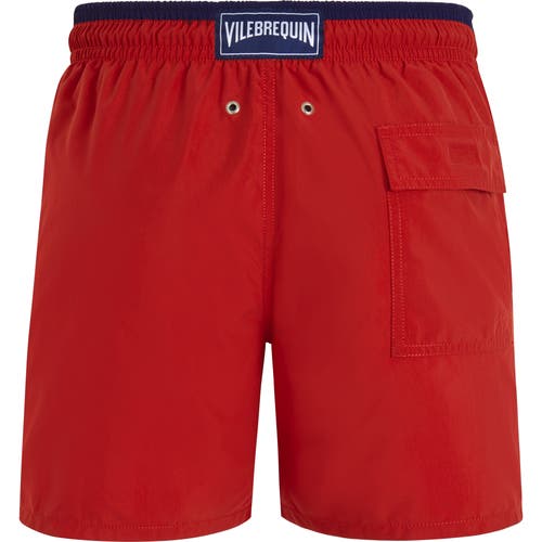 Vilebrequin Solid Bicolor Length Swim Trunks In Brique