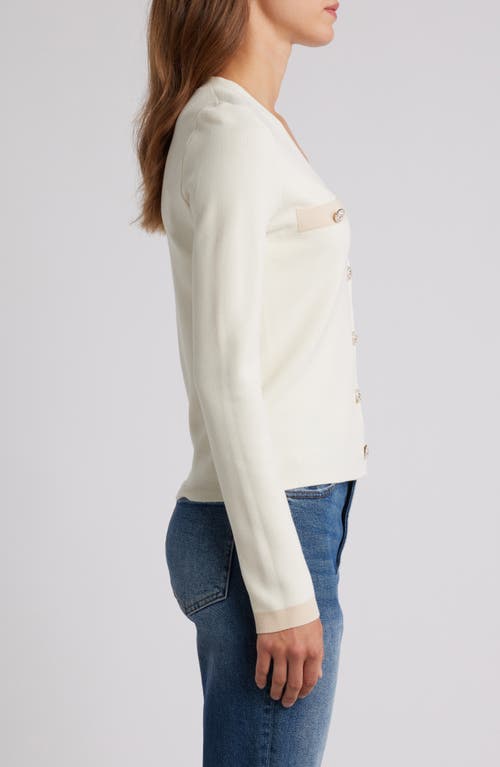 Shop Zoe And Claire Contrast Trim Cardigan In Ivory