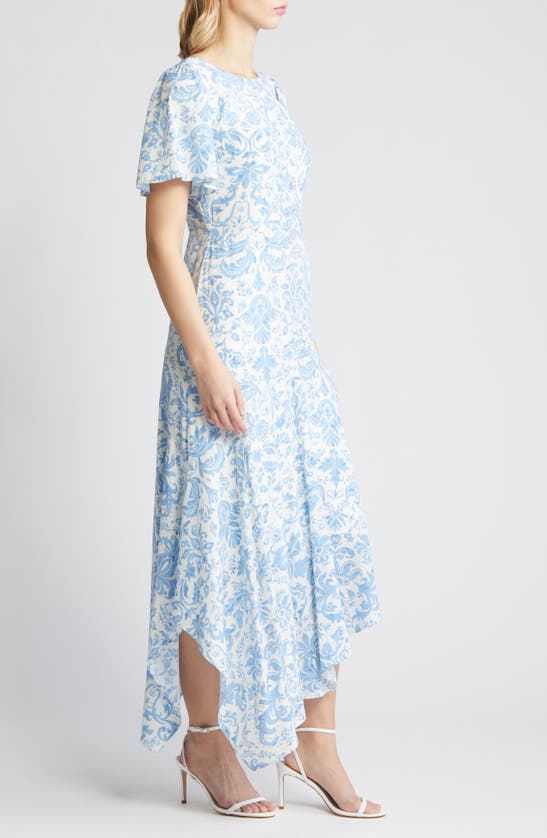 Shop Zoe And Claire Paisley Asymmetric Hem Dress In Ivory/ Blue