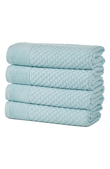 Woven & Weft Diamond Textured 4-pack Bath Towel Set In Pastel Blue