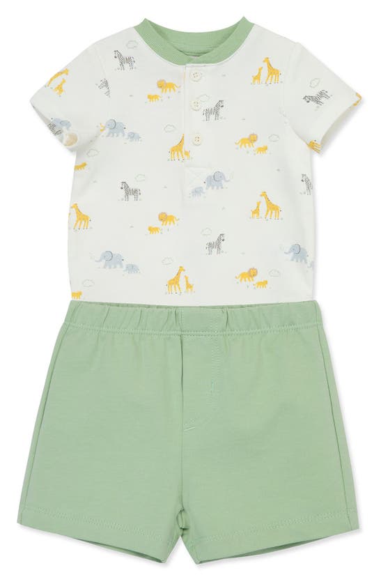 Shop Little Me Safari Bodysuit & Shorts Set In Green