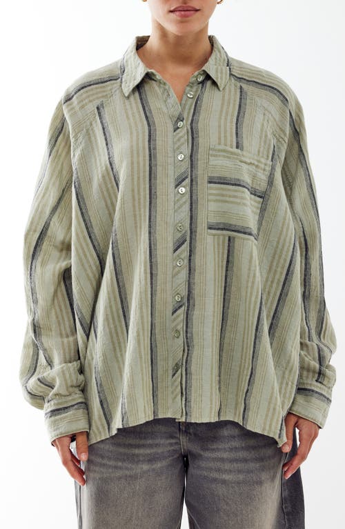 BDG Urban Outfitters Stripe Cotton Blend Shirt Green at Nordstrom,