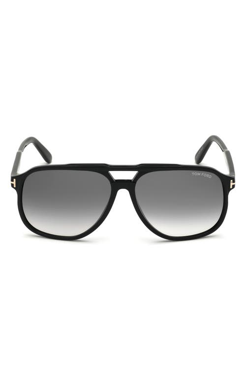 TOM FORD Raoul 62mm Gradient Navigator Sunglasses in Shiny Black /Smoke Polarized at Nordstrom