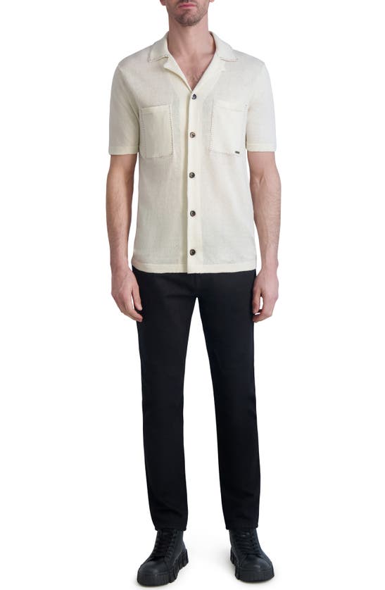 Shop Karl Lagerfeld Stitch Detail Linen Short Sleeve Cardigan In Natural
