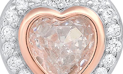 Shop Queen Jewels Two-tone Cubic Zirconia Heart Stud Earrings In Silver/rose Gold