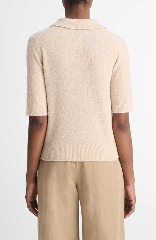 Shop Vince Bouclé Short Sleeve Silk Blend Polo Sweater In Beach