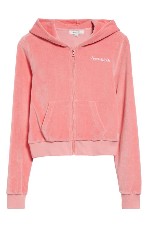 Shop Sporty And Rich Sporty & Rich Health Crop Cotton Velour Zip-up Hoodie In Cotton Candy