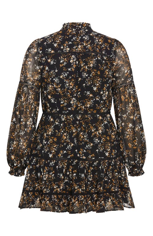 City Chic Elise Floral Long Sleeve Tiered Minidress In Fall Floral