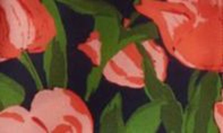 Shop Carolina Herrera Tulip Print Silk Organza Belted Shirtdress In Midnight Multi