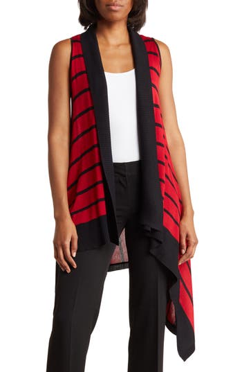 Shop Vertigo Paris Stripe Open Front Vest In Black/red