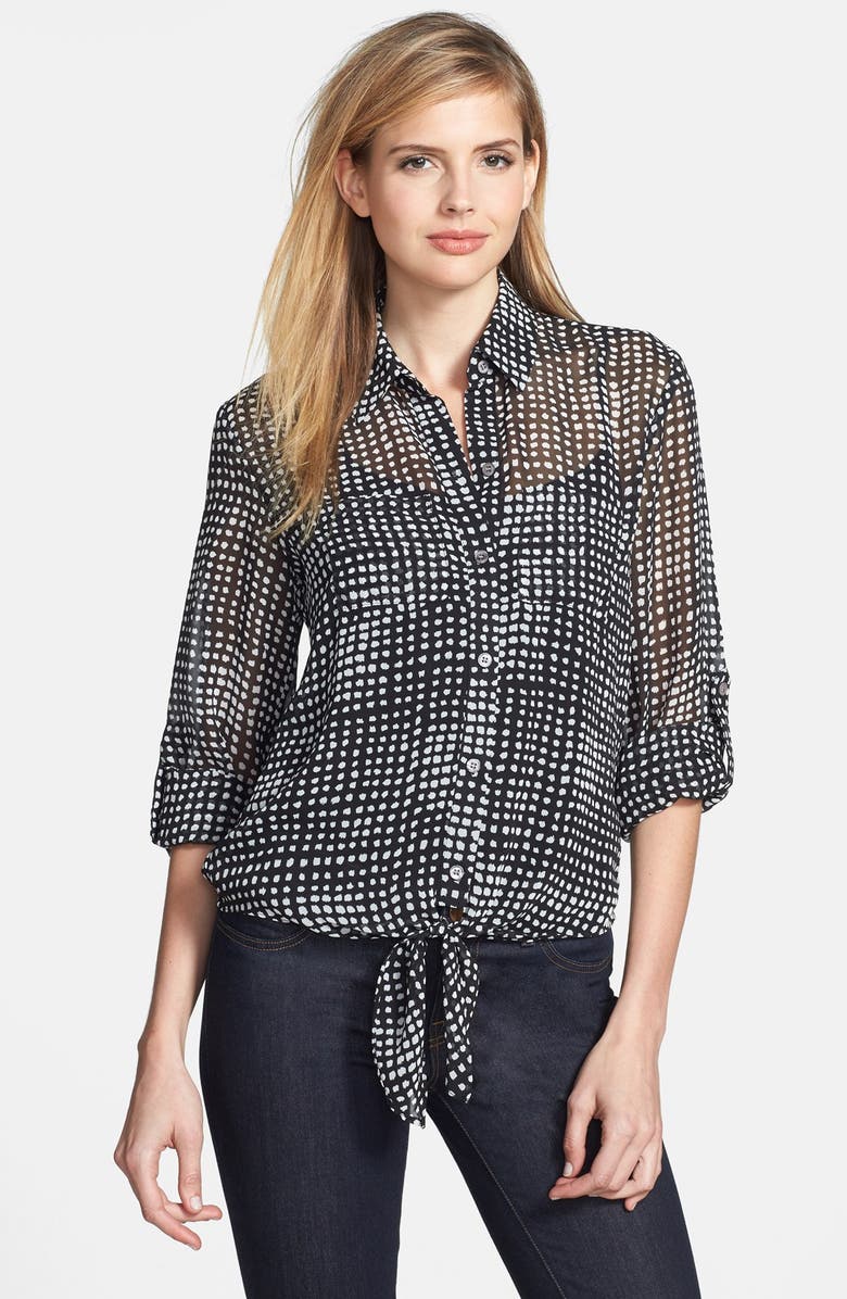 Chaus 'Modern Dashes' Print Tie Front Blouse | Nordstrom