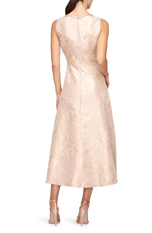 Shop Kay Unger Poppy Metallic Jacquard Midi Cocktail Dress In Summer Gold