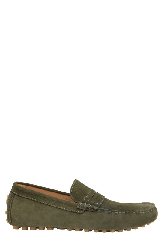Shop Johnston & Murphy Athens Penny Driving Loafer In Olive Suede
