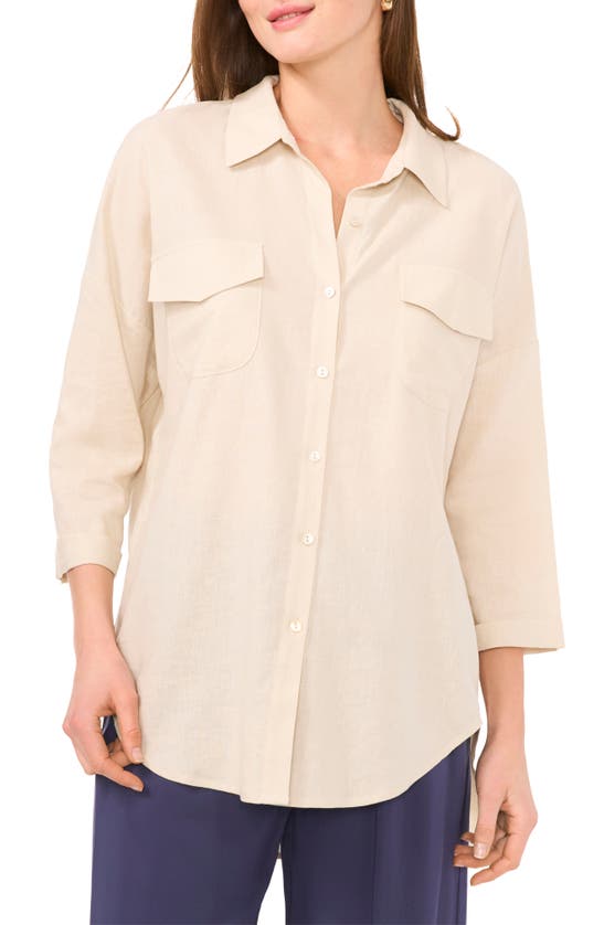 Halogen Linen Blend Oversize Button-up Tunic In Flaxen Taupe
