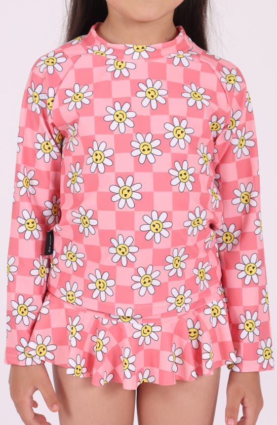 Shop Dot Australia Kids' Daisy Checker Long Sleeve Swim Dress In Pink