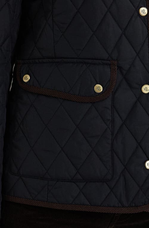 Shop Lauren Ralph Lauren Quilted Faux Shearling Collar Jacket In Dark Navy