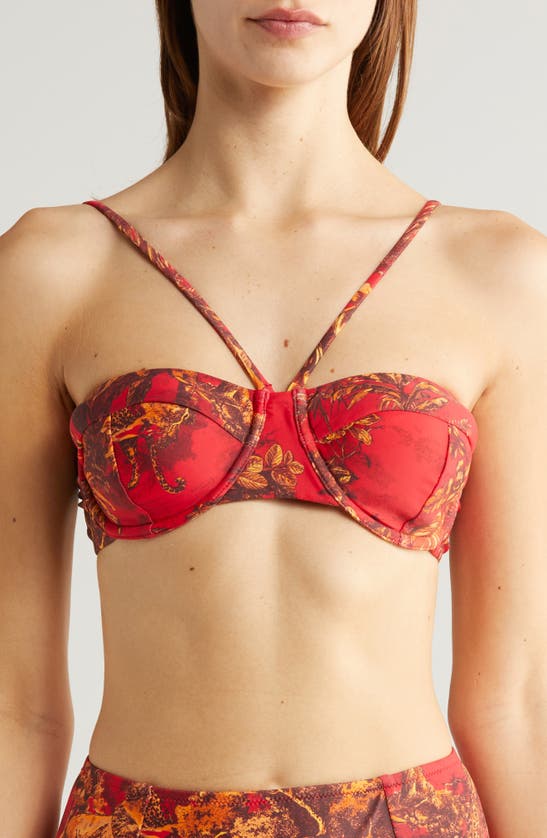 Shop L Agence L'agence Alexandria Red Jungle Structured Bikini Top In Scarlet