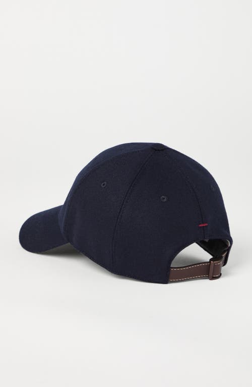 Shop Brunello Cucinelli Virgin Wool Flannel Baseball Cap With Embroidery In Navy Blue