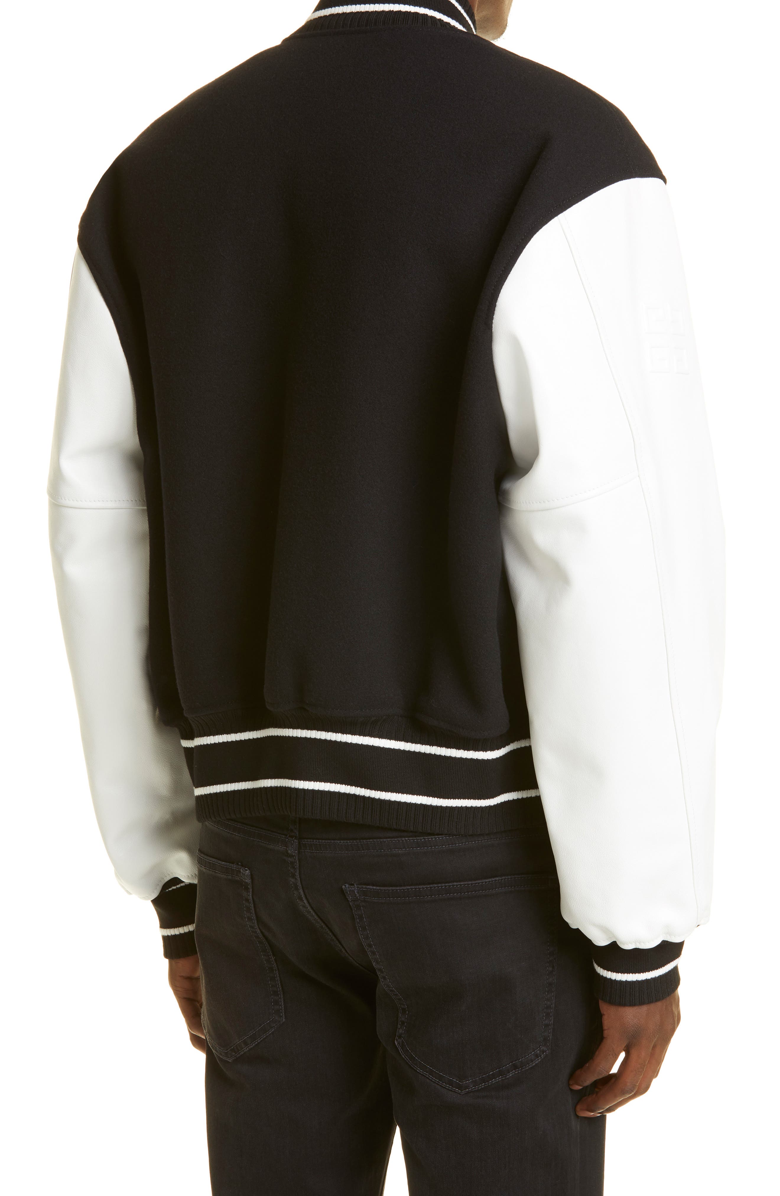 Navy/White 5 Star Letterman Baseball School College Bomber Varsity Jacket Wool Blend & Genuine Leather Sleeves