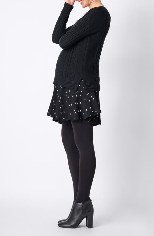 Seraphine Polka Dot Dress & Cable Knit Sweater Maternity/nursing Set In Black