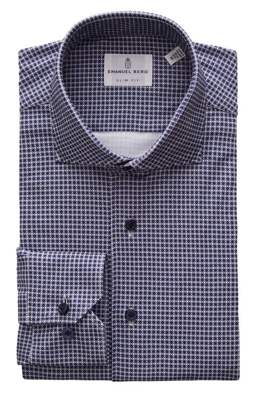 4Flex Slim Fit Neat Knit Button-Up Shirt in Dark Blue