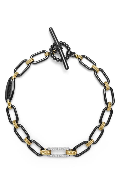 Lagos Signature Caviar Black Ceramic Link & Diamond Bracelet In Black