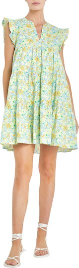 Lucky Brand Women's Tiered Floral Mini Dress, Blue Multi, X-Small