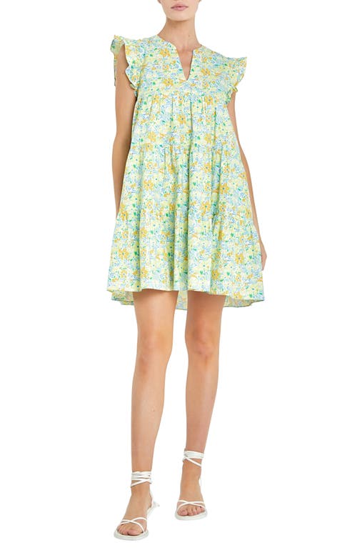 English Factory Floral Tiered Minidress Yellow Multi at Nordstrom,