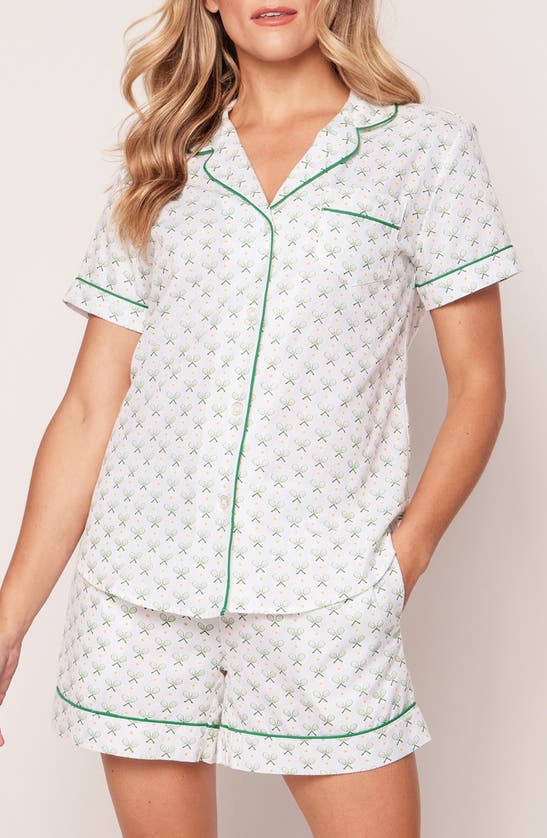 Shop Petite Plume Match Point Short Cotton Pajamas In Green