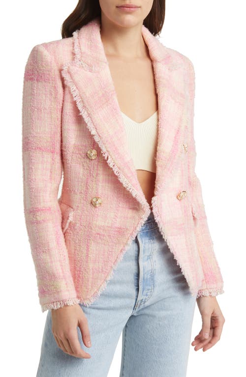 LoveShackFancy Denison Plaid Tweed Blazer in Pastel Peony