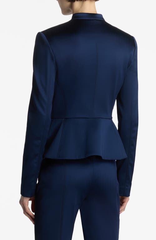 Shop St John St. John Collection Stretch Satin Peplum Jacket In Royal Blue