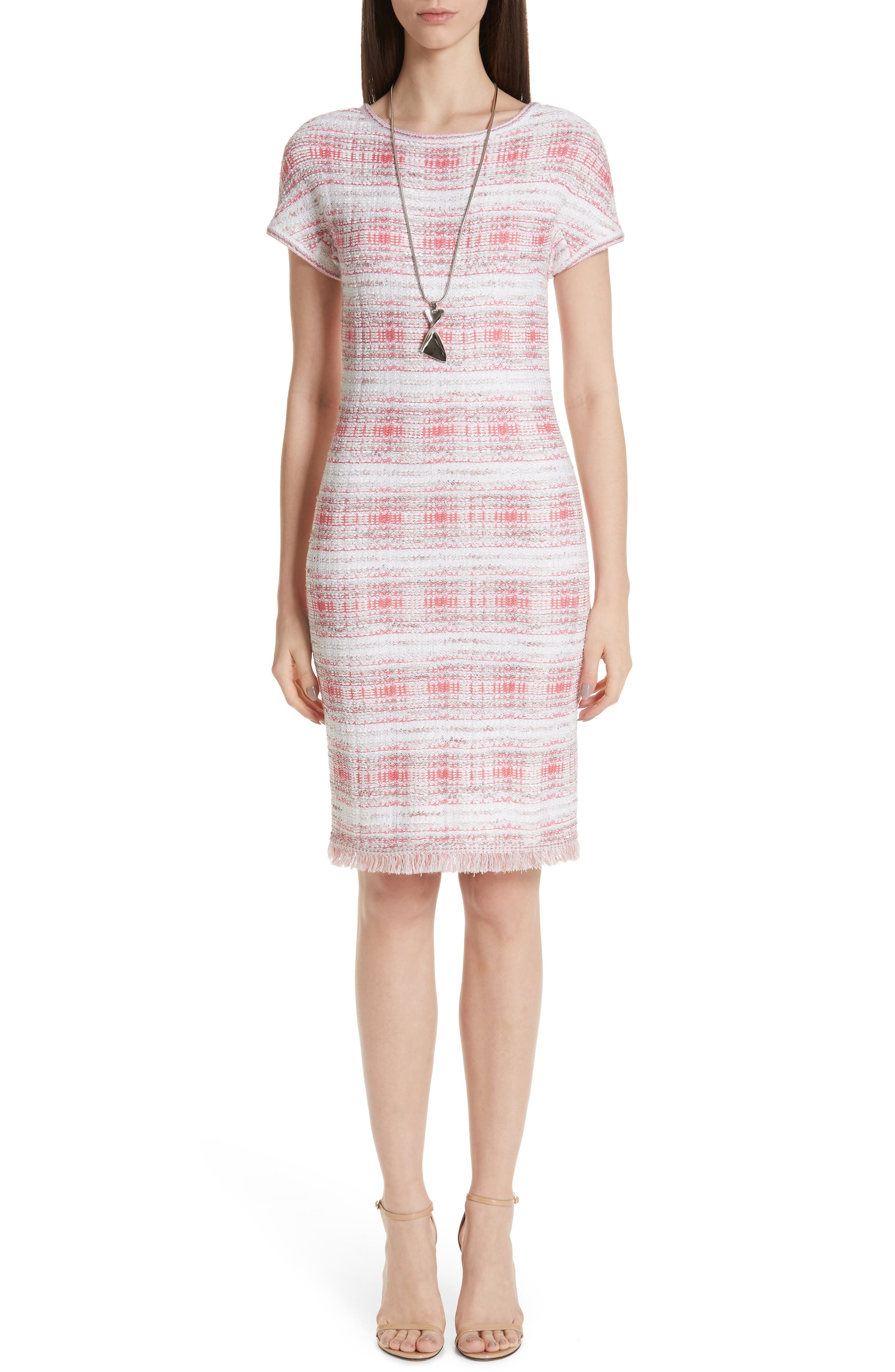 St. John Collection Becca Knit Short Sleeve Dress, Coral