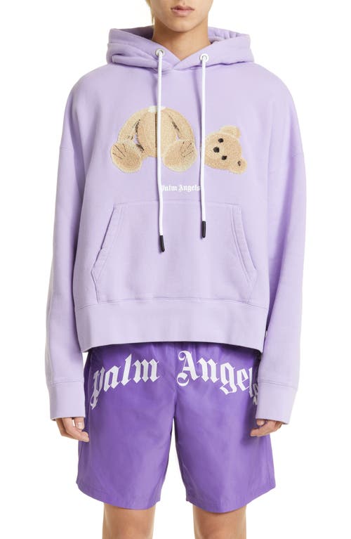 Palm Angels Chenille Bear Pullover Hoodie in Lilac Brown