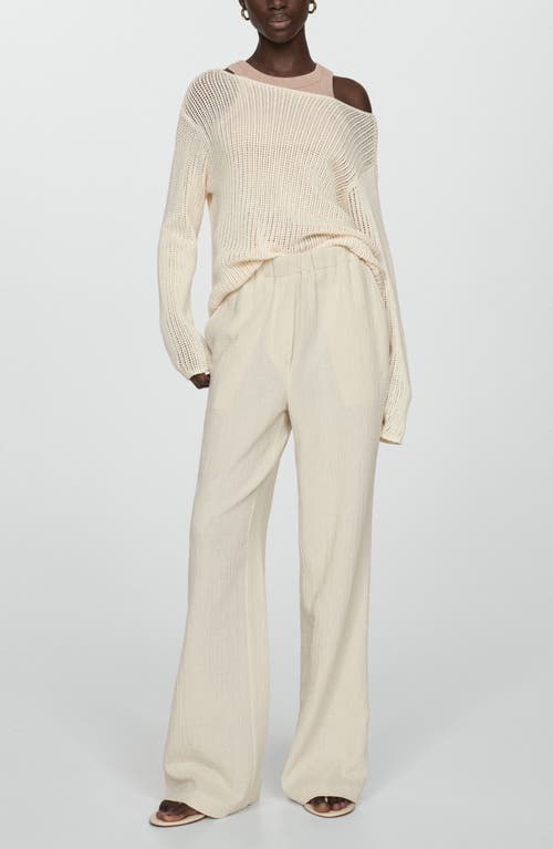 Mango Stripe Straight Leg Pants In Ecru