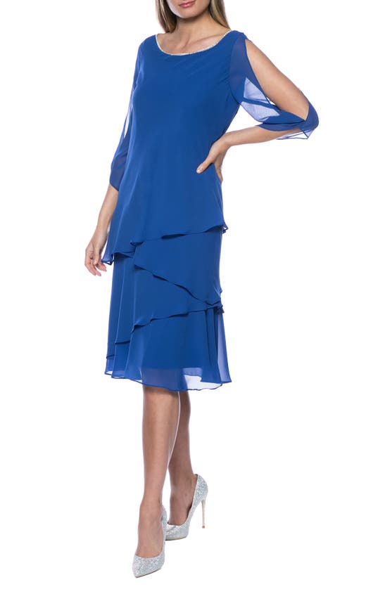 Marina Chiffon Split Sleeve Cocktail Dress In Cobalt