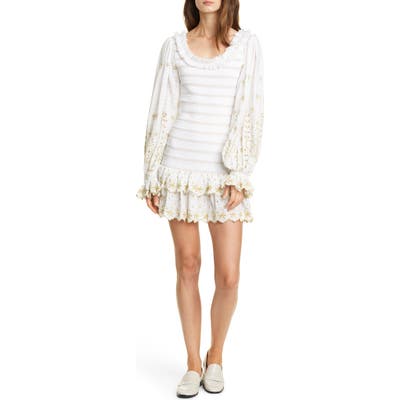 Loveshackfancy Celia Embroidery Detail Long Sleeve Cotton Minidress, White