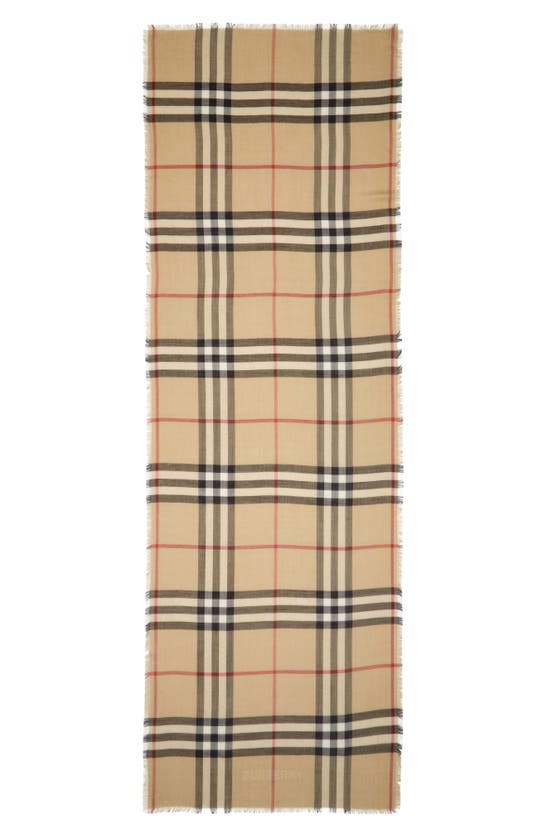 Burberry Lightweight Wool Scarf In Sand/ Lichen