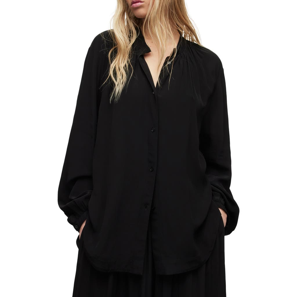Allsaints Hezzy Gathered Neck Tunic Blouse In Black
