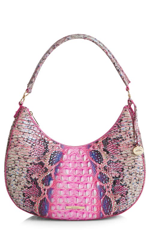 Brahmin Bekka Croc Embossed Leather Shoulder Bag in Pink Cobra