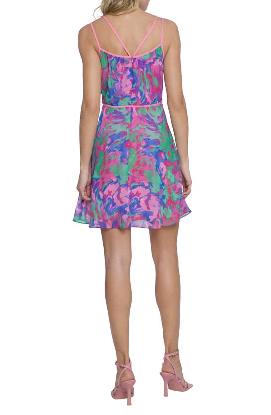 Shop Donna Morgan For Maggy Strappy Chiffon Minidress In Flamingo Pink/ Mint Green