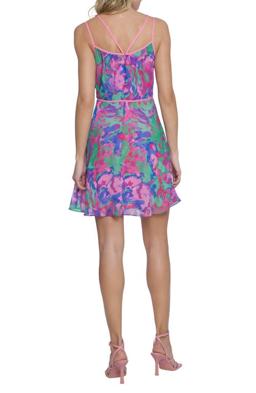 Shop Donna Morgan For Maggy Strappy Chiffon Minidress In Flamingo Pink/mint Green