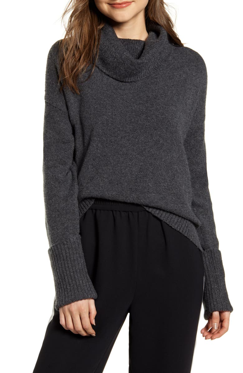 CHELSEA28 Cowl Neck Sweater, Main, color, GREY DARK CHARCOAL HEATHER