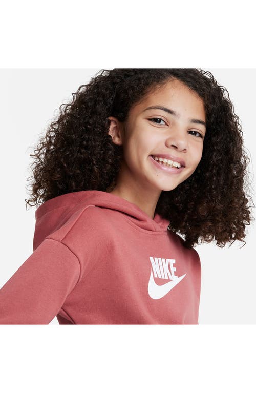 Shop Nike Kids' Club Crop Cotton Blend French Terry Hoodie In Canyon Rust/white