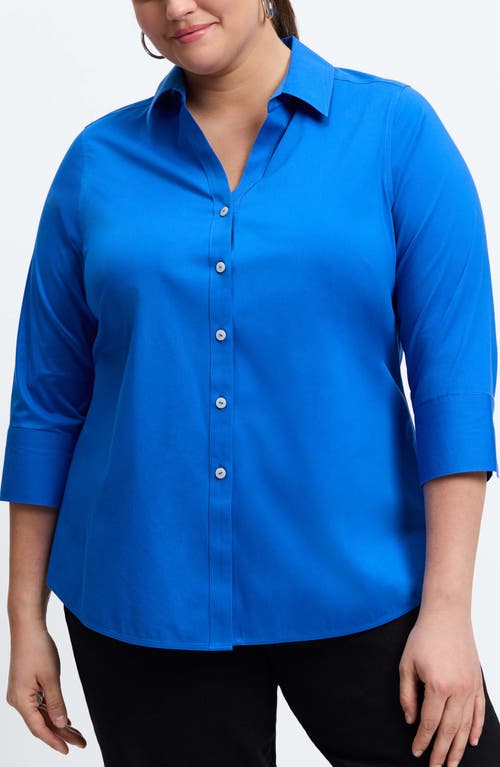 Shop Foxcroft Mary Non-iron Stretch Cotton Button-up Shirt In Cobalt Blue