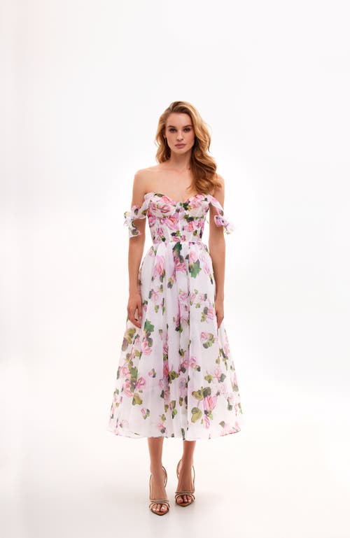 Milla Tender Floral Midi Tie-strap Dress In White