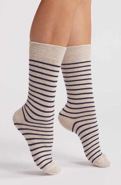 Shop American Trench Classic Breton Crew Socks In Linen/navy