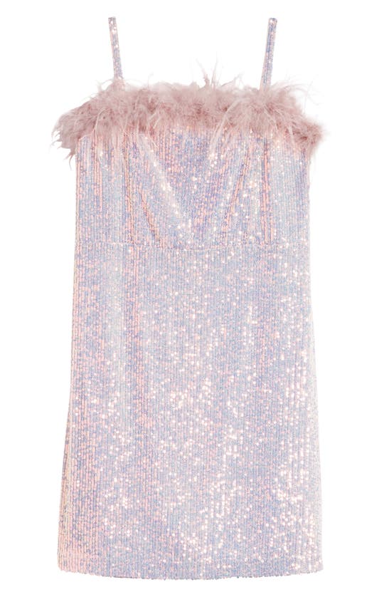 Love, Nickie Lew Kids' Sequin Faux Feather Trim Dress In Light Mauve