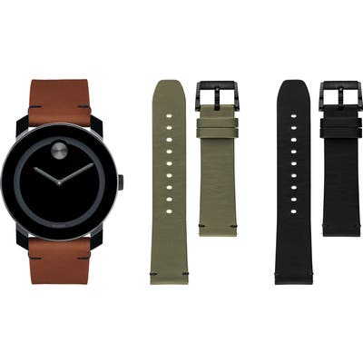 Movado Bold Leather Strap Watch Set, 42Mm
