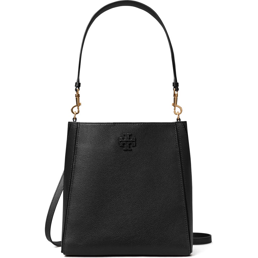 Tory Burch Mcgraw Leather Bucket Bag In Black