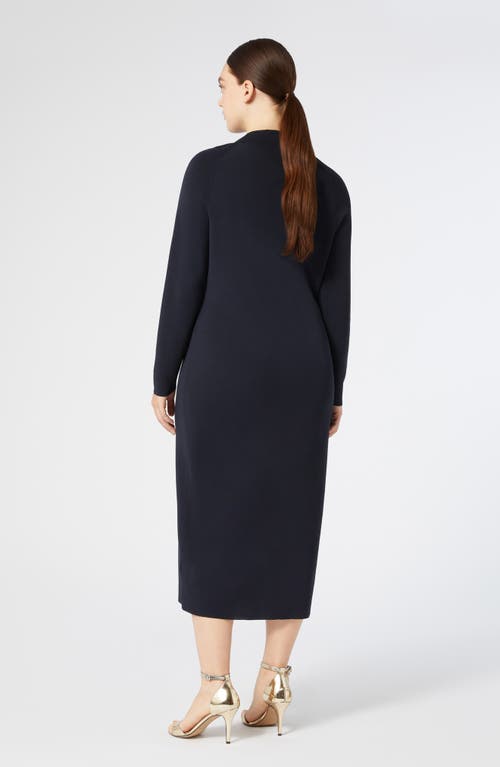 Shop Marina Rinaldi Loretta Button Detail Long Sleeve Knit Dress In Midnight Blue